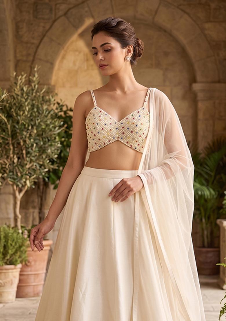 Ivory Handwork Lehenga Set - Indya