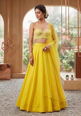 Bright Yellow Handwork Lehenga Set