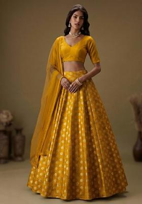 Mustard Yellow Brocade Lehenga Set