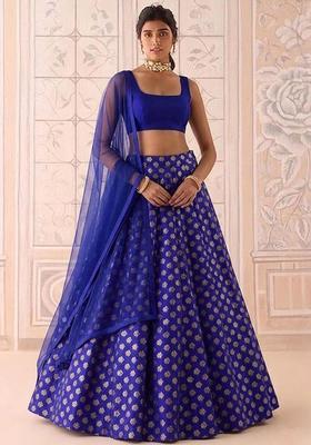 Royal Blue Brocade Lehenga Set