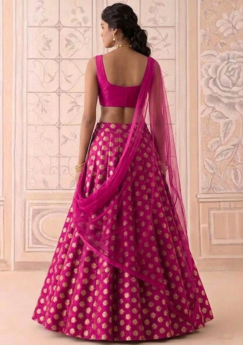 Rani Pink Brocade Lehenga Set - Indya