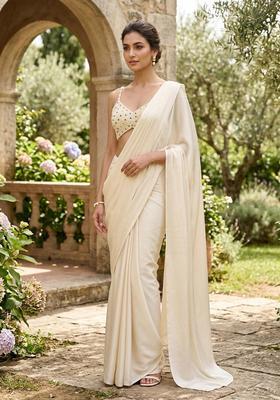 Ivory Handwork Pre Draped Saree Set