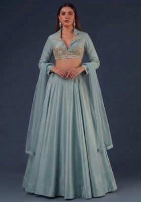 Powder Blue Embroidered Handwork Lehenga Set