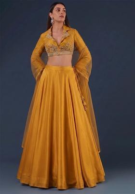Mustard Embroidered Handwork Lehenga Set