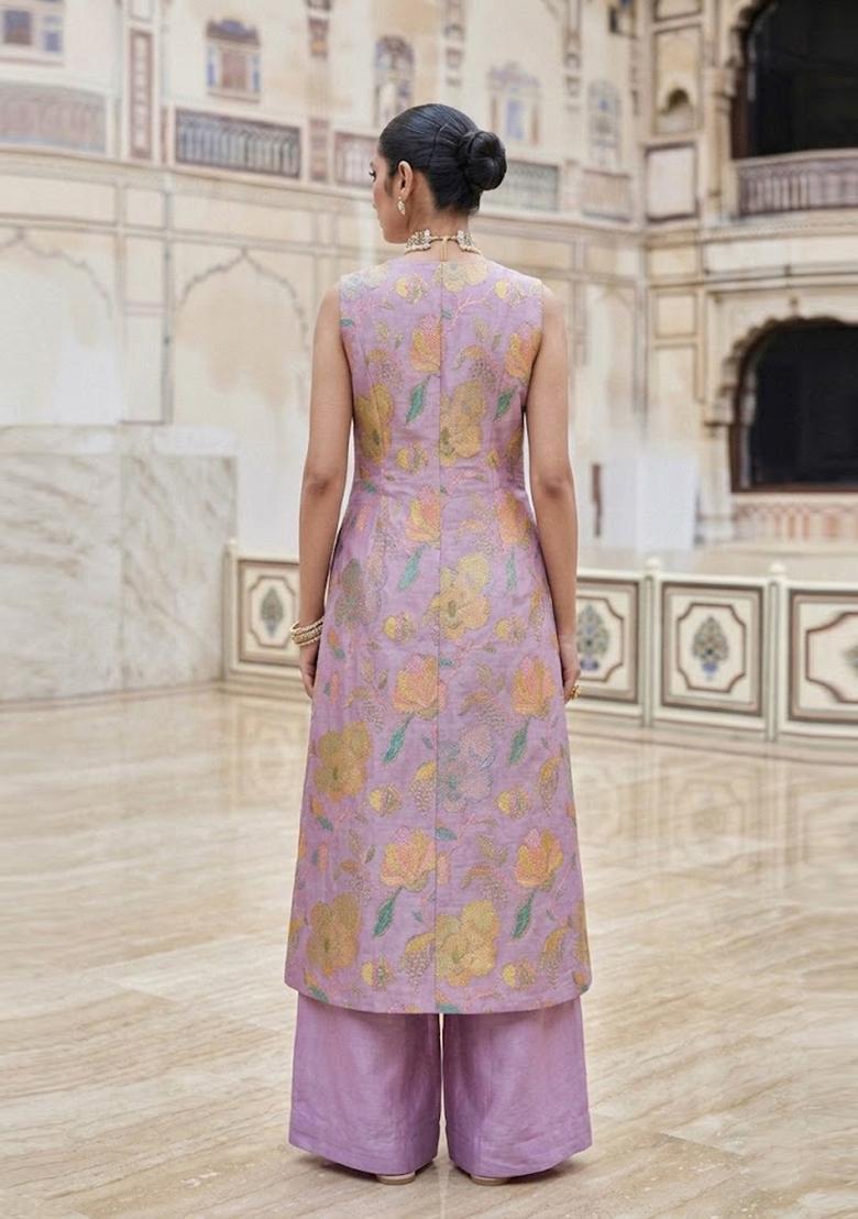 Lavender Pink Printed Sharara Set - Indya