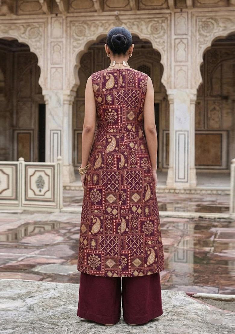 Maroon Printed Sharara Set - Indya