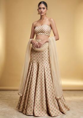 Champagne Gold Zari Silk Blend Lehenga Set