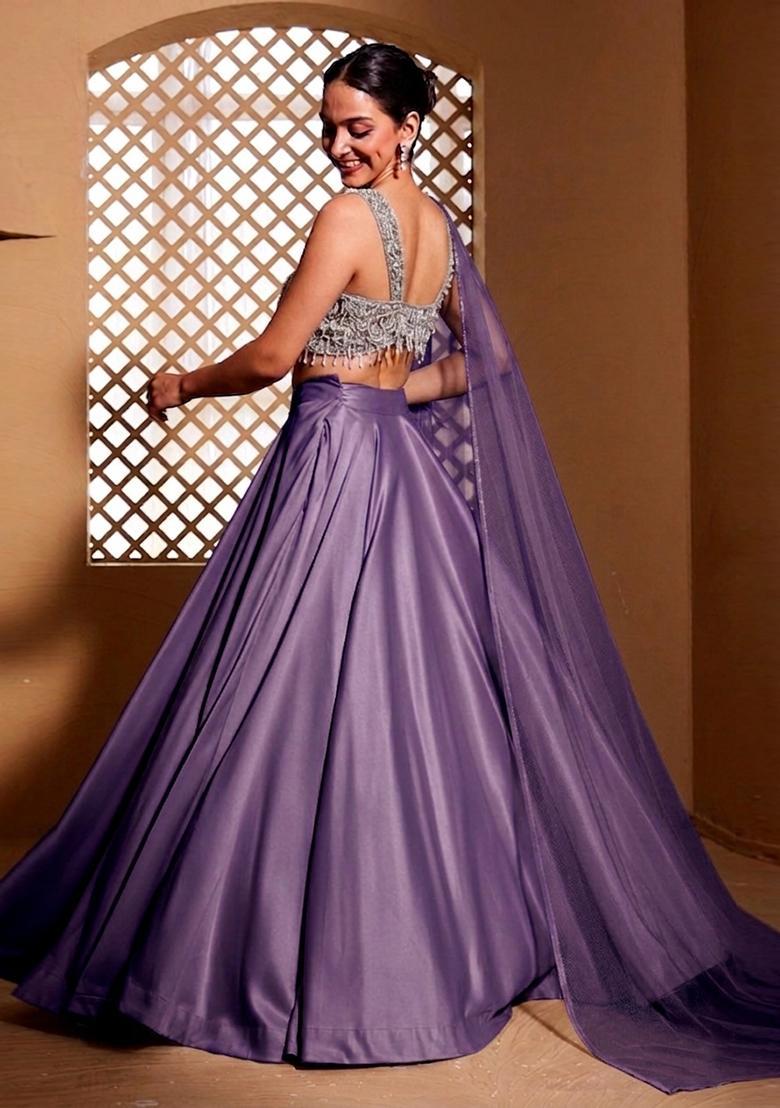 Dusty Lavender Embroidered Handwork Lehenga Set - Indya
