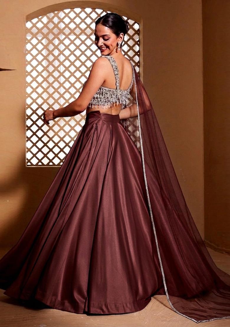 Maroon Embroidered Handwork Lehenga Set - Indya