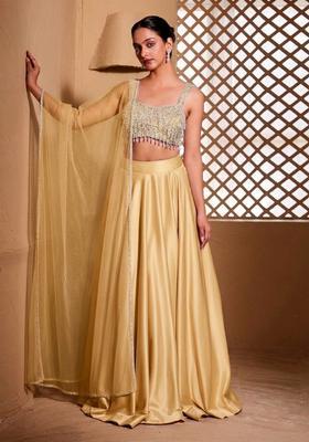Beige Embroidered Handwork Lehenga Set