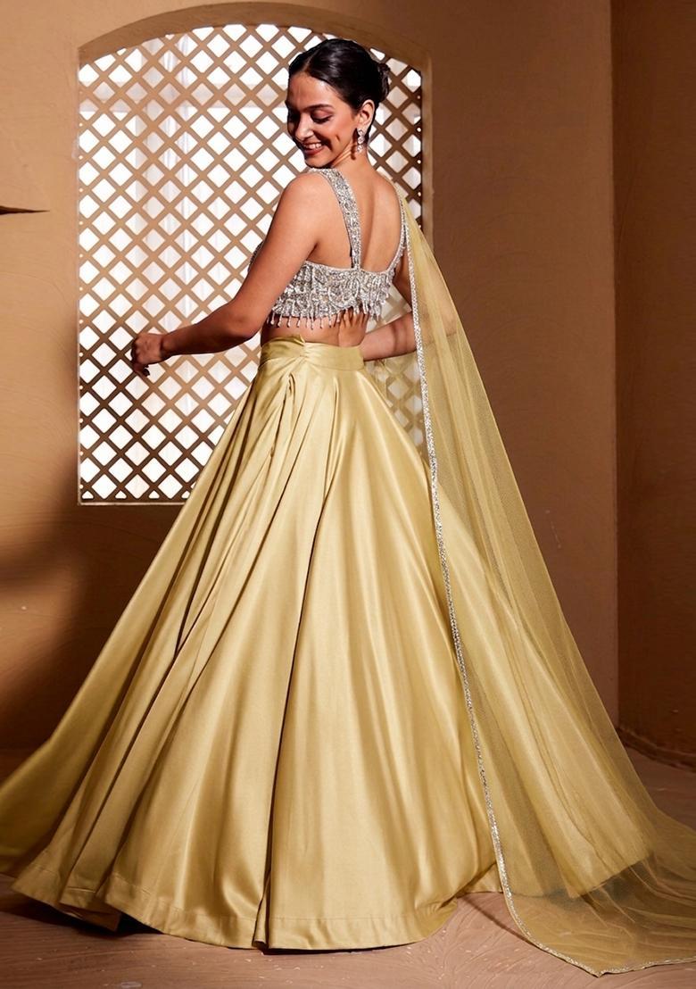 Beige Embroidered Handwork Lehenga Set - Indya