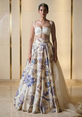 Ivory Printed Organza Lehenga Set