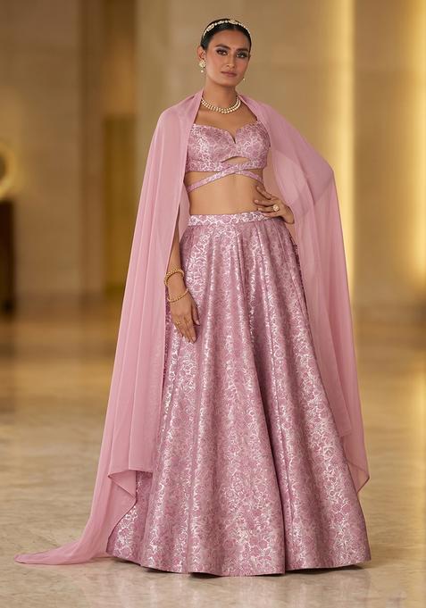 Dusty Pink Silk Blend Lehenga Set
