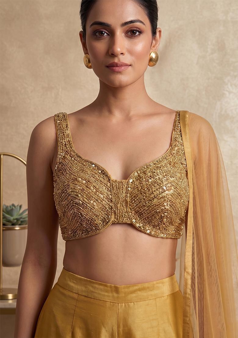 Mustard Yellow Handwork Fusion Set - Indya
