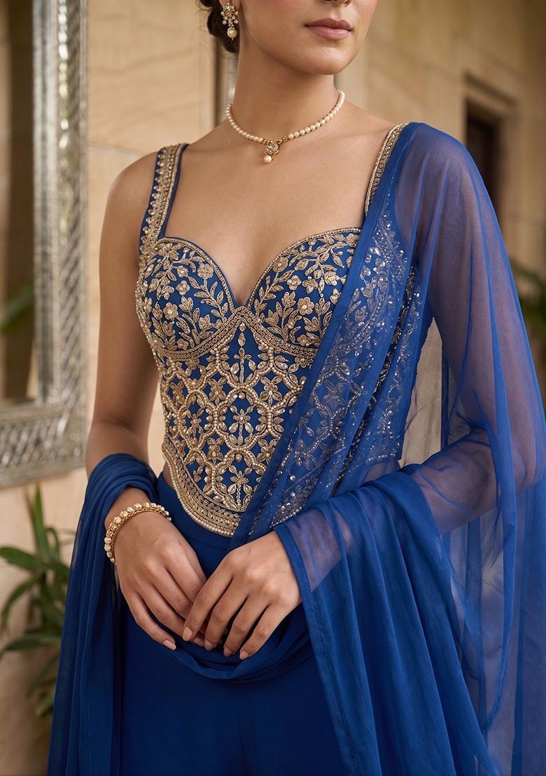 Royal Blue Handwork Fusion Set - Indya