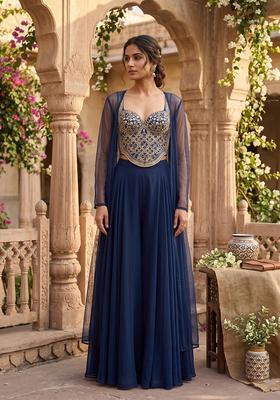 Navy Blue Handwork Fusion Set