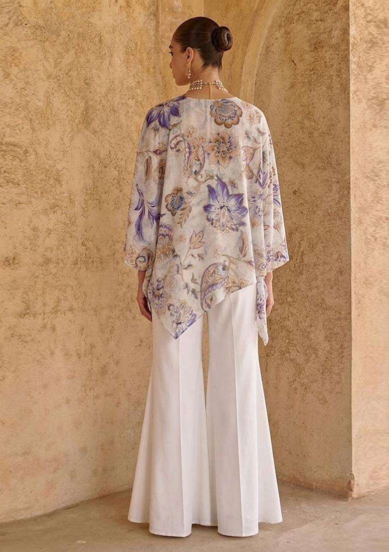 Off White Printed Organza Fusion Set - Indya
