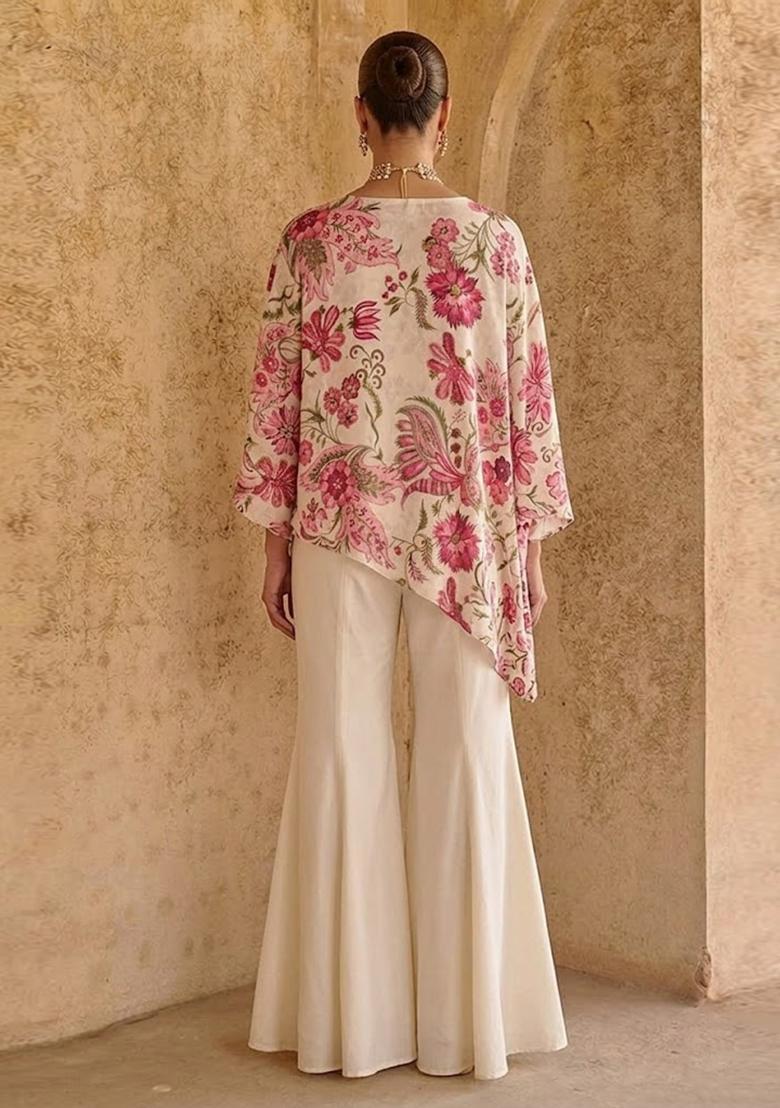 Off White Printed Organza Fusion Set - Indya