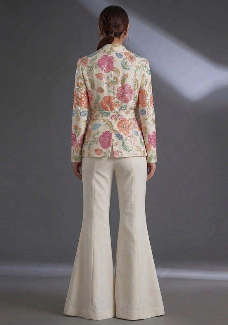 Off White Printed Poly Blend Fusion Set - Indya