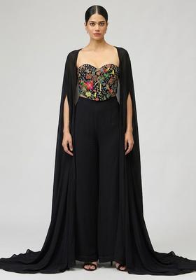 Jet Black Printed Crepe Fusion Set