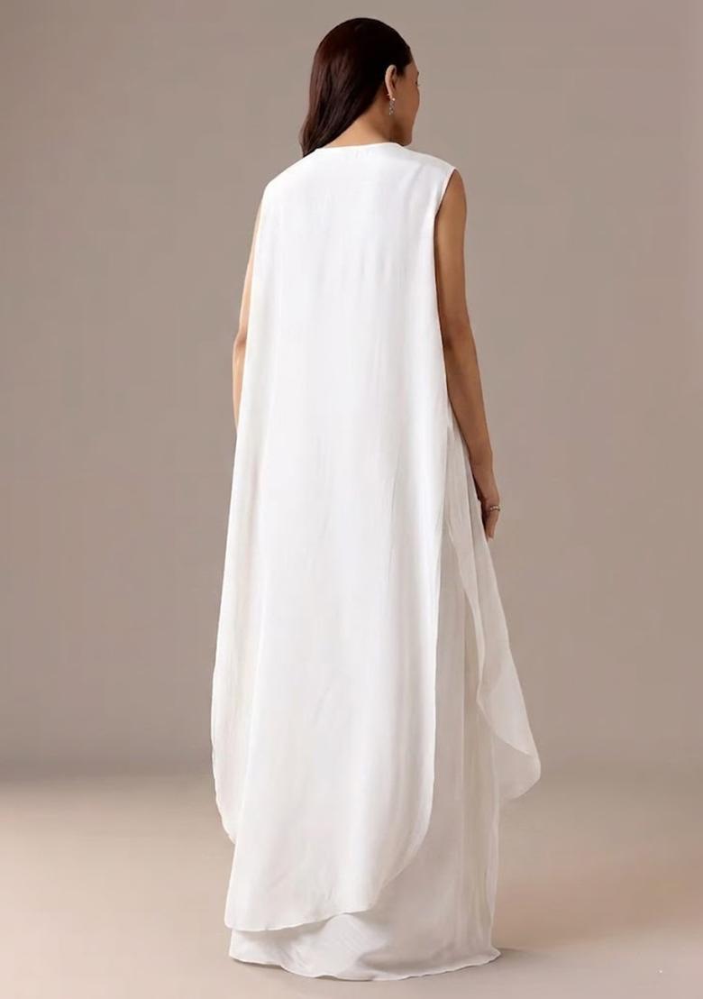 Off White Printed Crepe Fusion Set - Indya