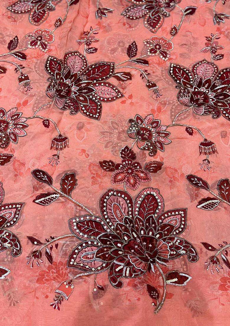 Blush Peach Printed Organza Fusion Set - Indya