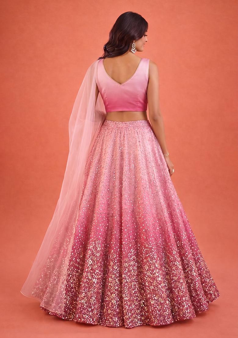 Baby Pink Handwork Lehenga Set - Indya
