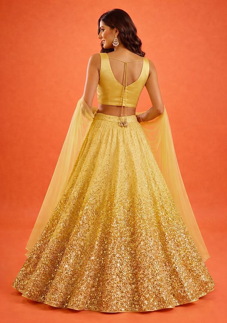 Lemon Yellow Handwork Lehenga Set - Indya