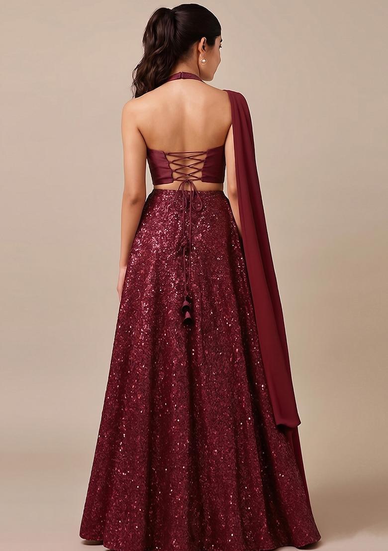 Maroon Handwork Lehenga Set - Indya
