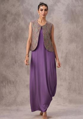 Lavender Purple Printed Fusion Set