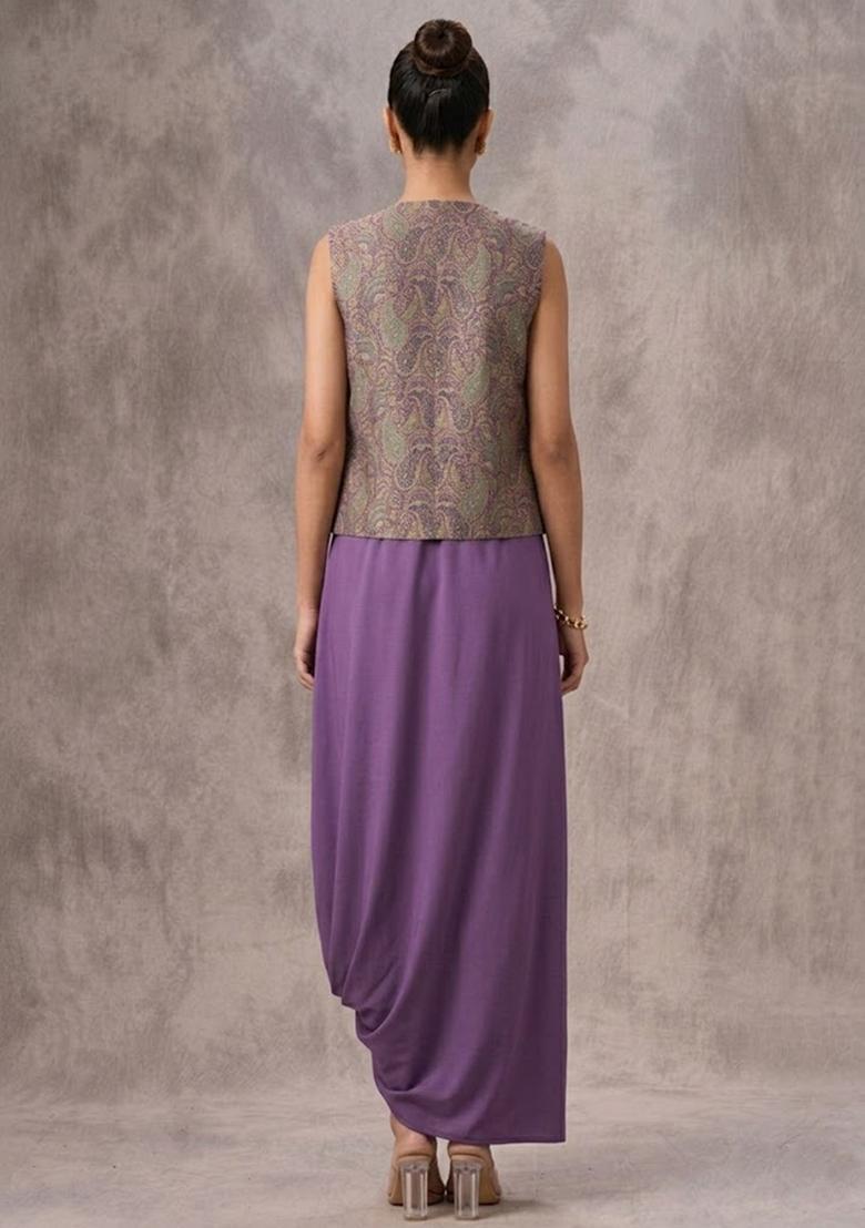 Lavender Purple Printed Fusion Set - Indya