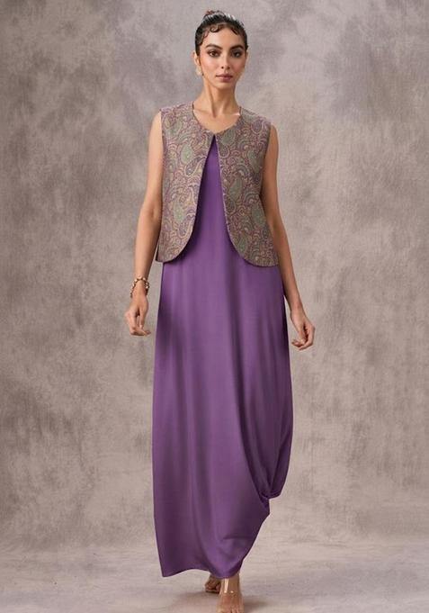 Lavender Purple Printed Fusion Set