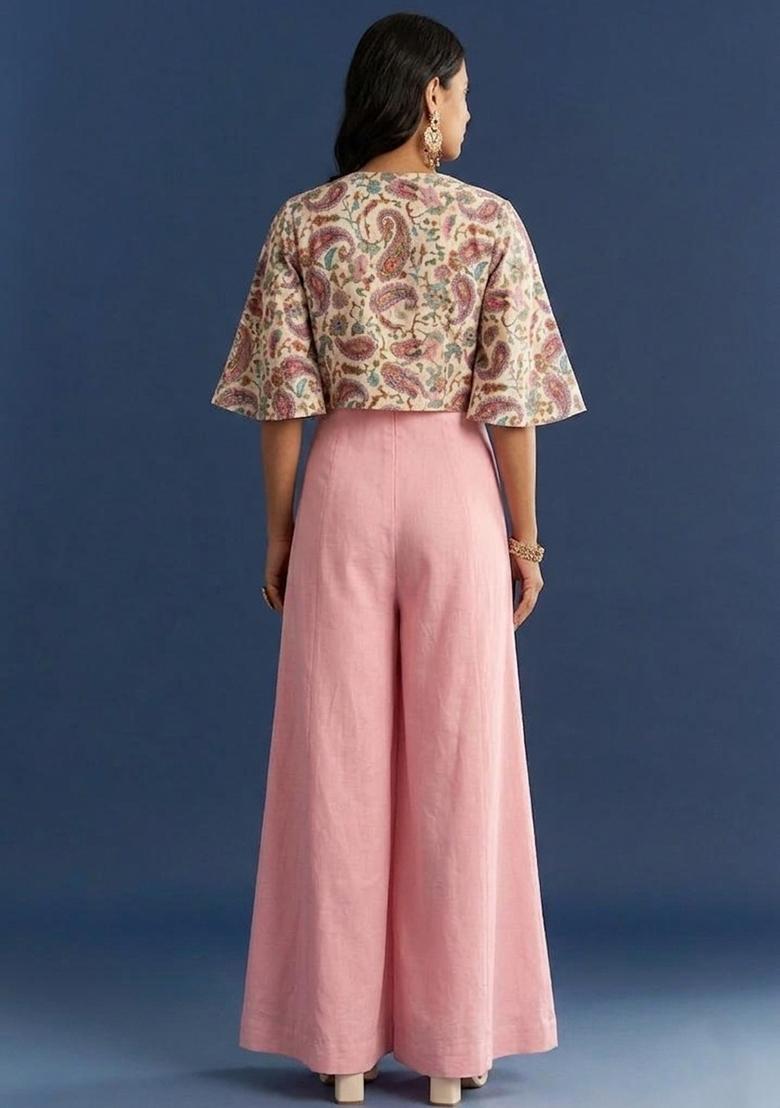 Off White Printed Crepe Fusion Set - Indya