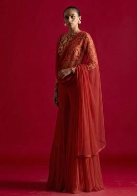 Brick Red Printed Fusion Set