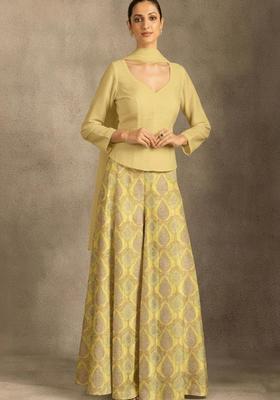 Pastel Yellow Printed Fusion Set