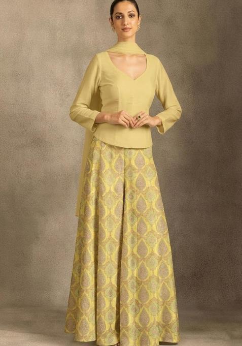 Pastel Yellow Printed Fusion Set