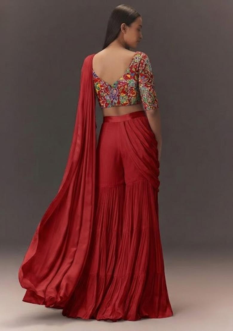 Red Printed Crepe Fusion Set - Indya