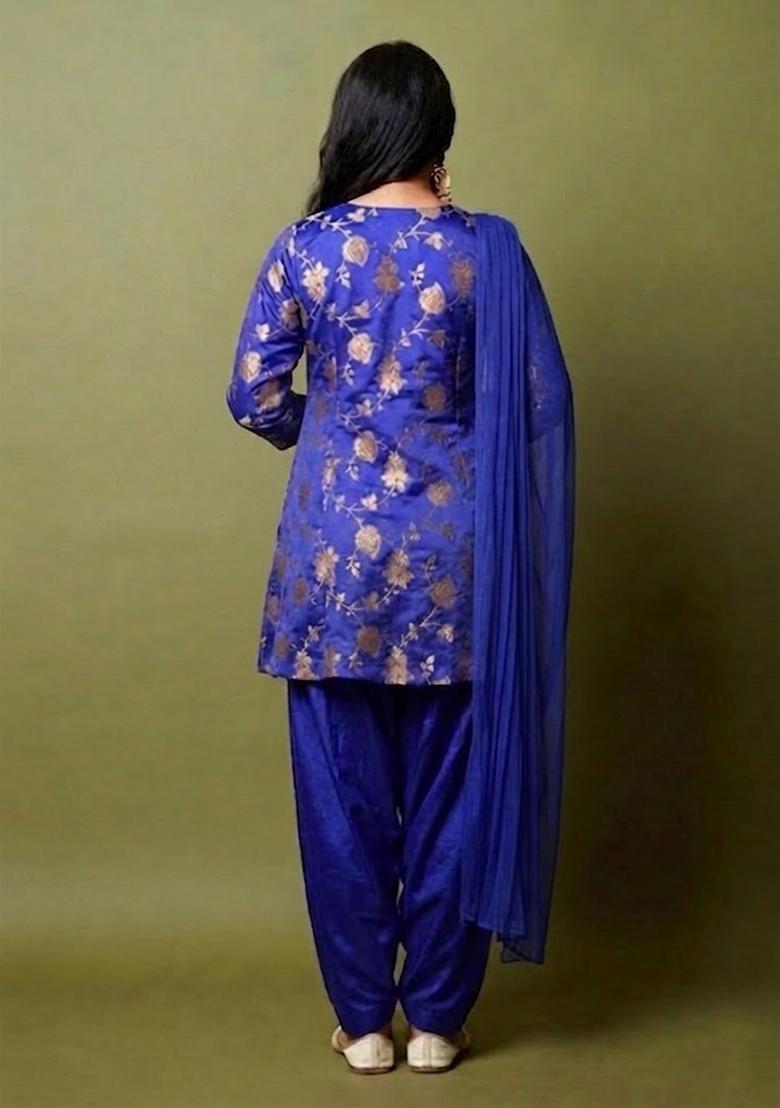 Royal Blue Brocade Kurta Set - Indya
