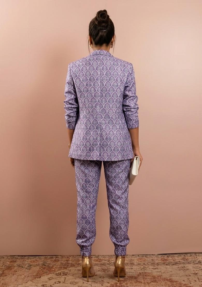 Lavender Purple Zari Brocade Fusion Set - Indya