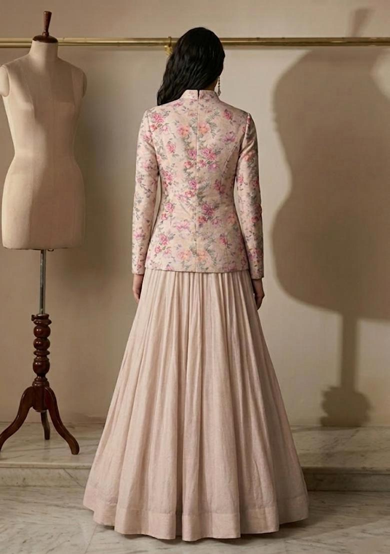 Blush Pink Printed Organza Fusion Set - Indya