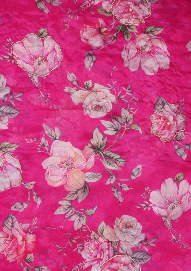 Rani Pink Printed Organza Fusion Set - Indya