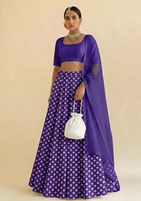Royal Purple Silk Blend Lehenga Set