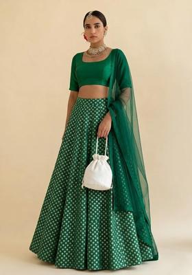 Bottle Green Silk Blend Lehenga Set