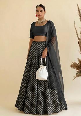 Grey Silk Blend Lehenga Set