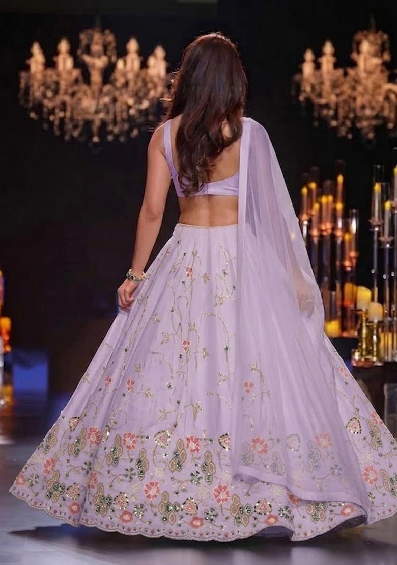 Lavender Embroidered Cosmos Lehenga Set - Indya