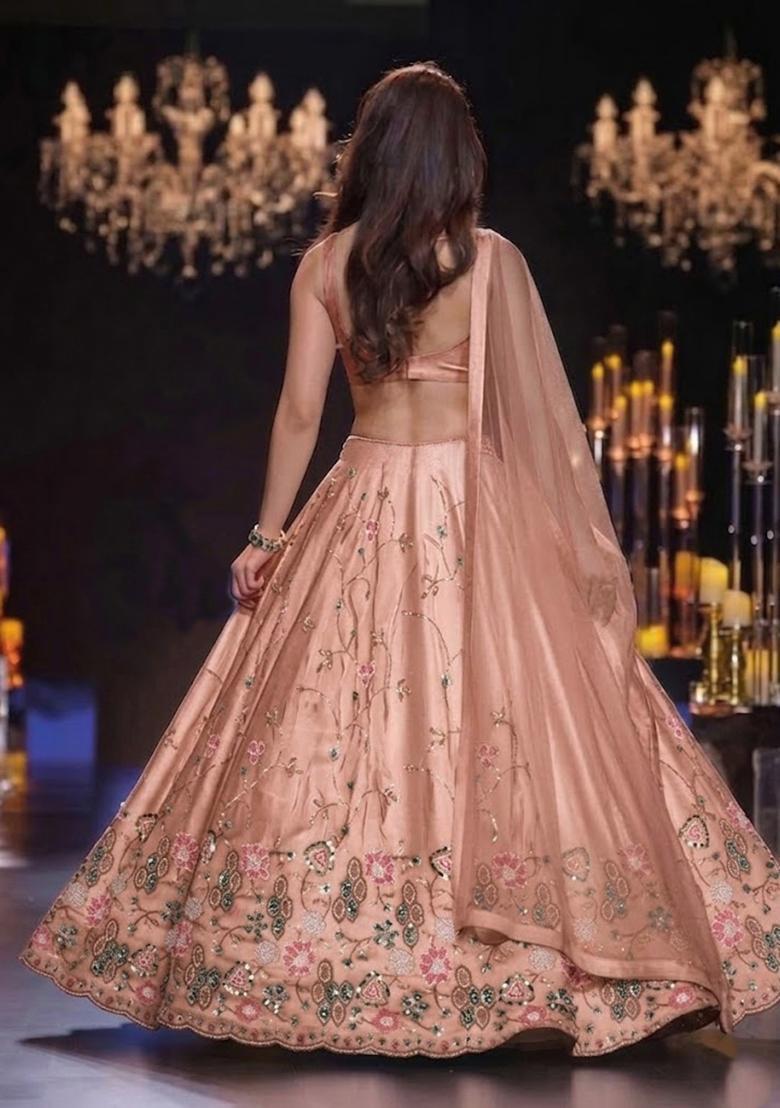 Rose Gold Embroidered Cosmos Lehenga Set - Indya