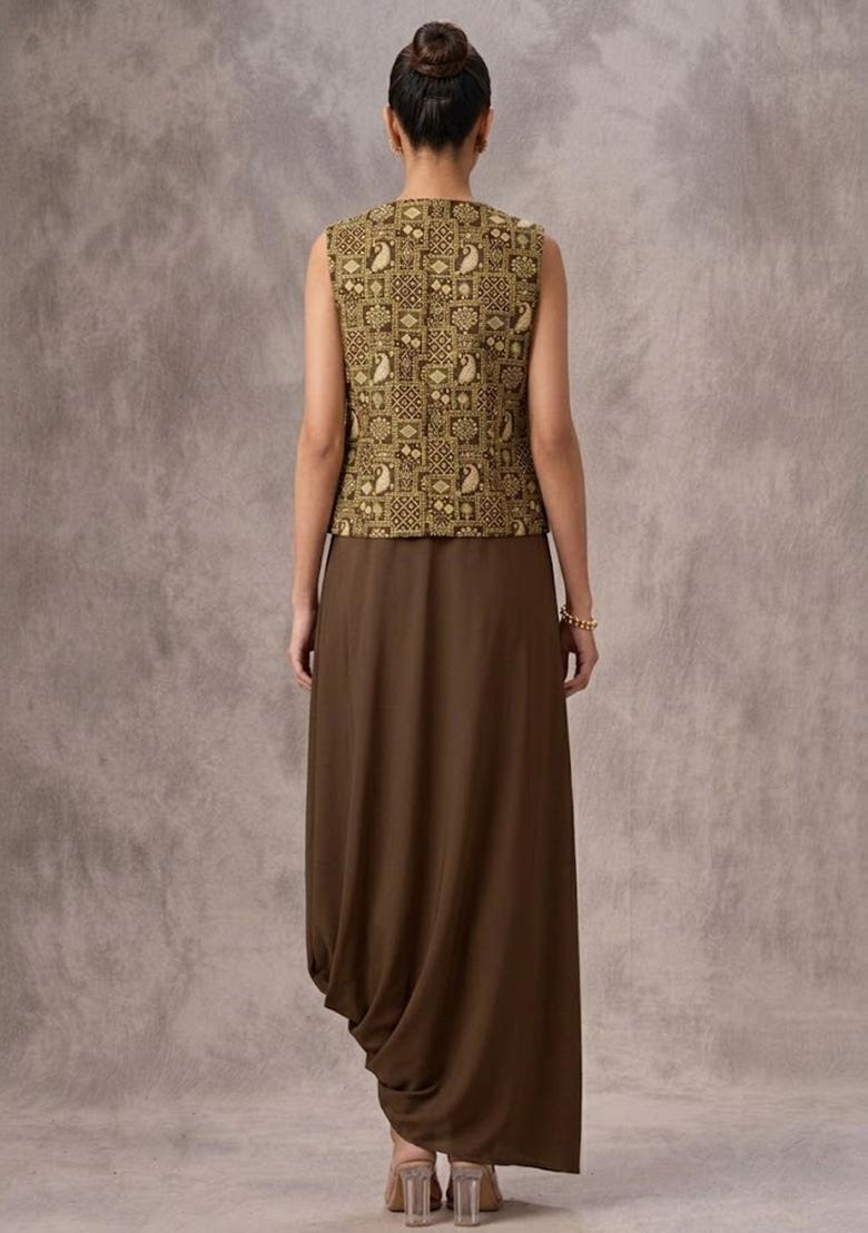 Brown Printed Fusion Set - Indya