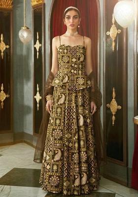 Brown Printed Lehenga Set