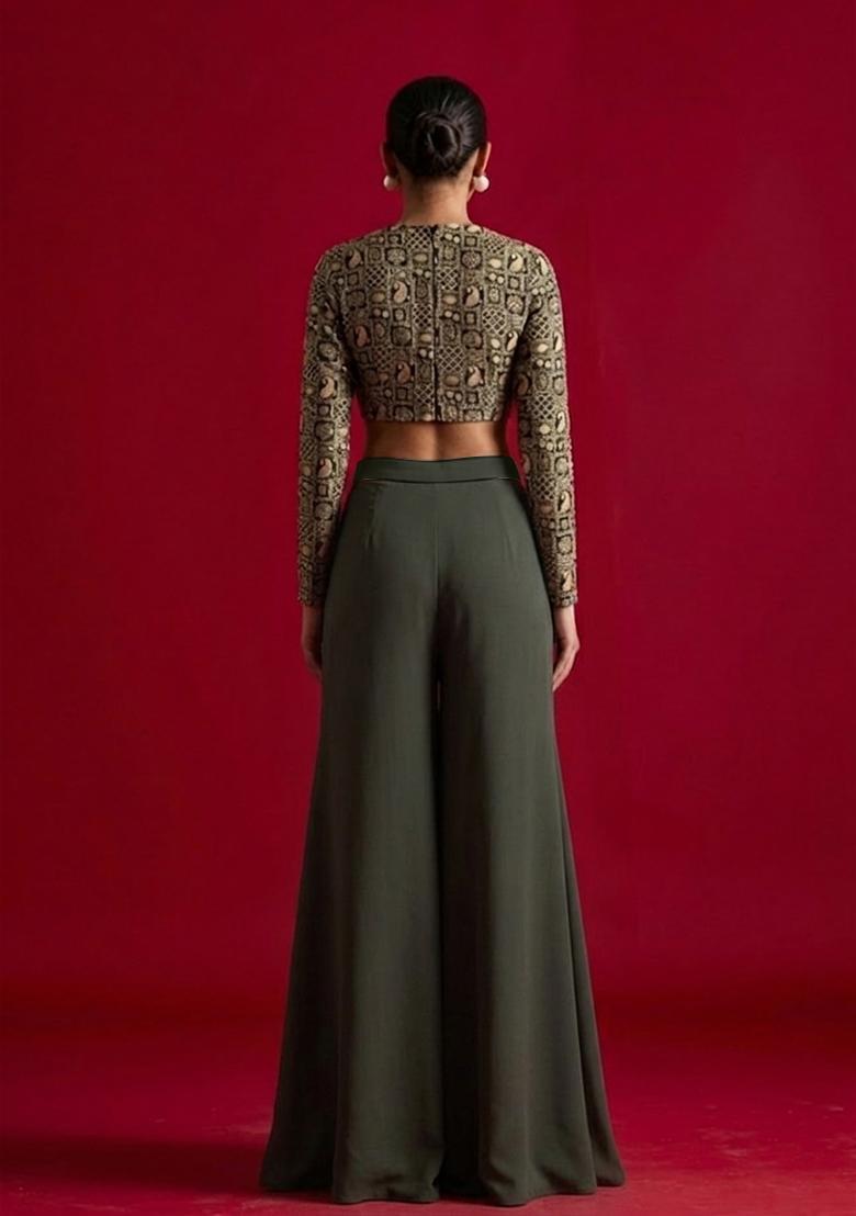 Deep Brown Printed Fusion Set - Indya