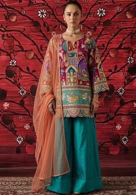 Magenta Pink Printed Crepe Sharara Set